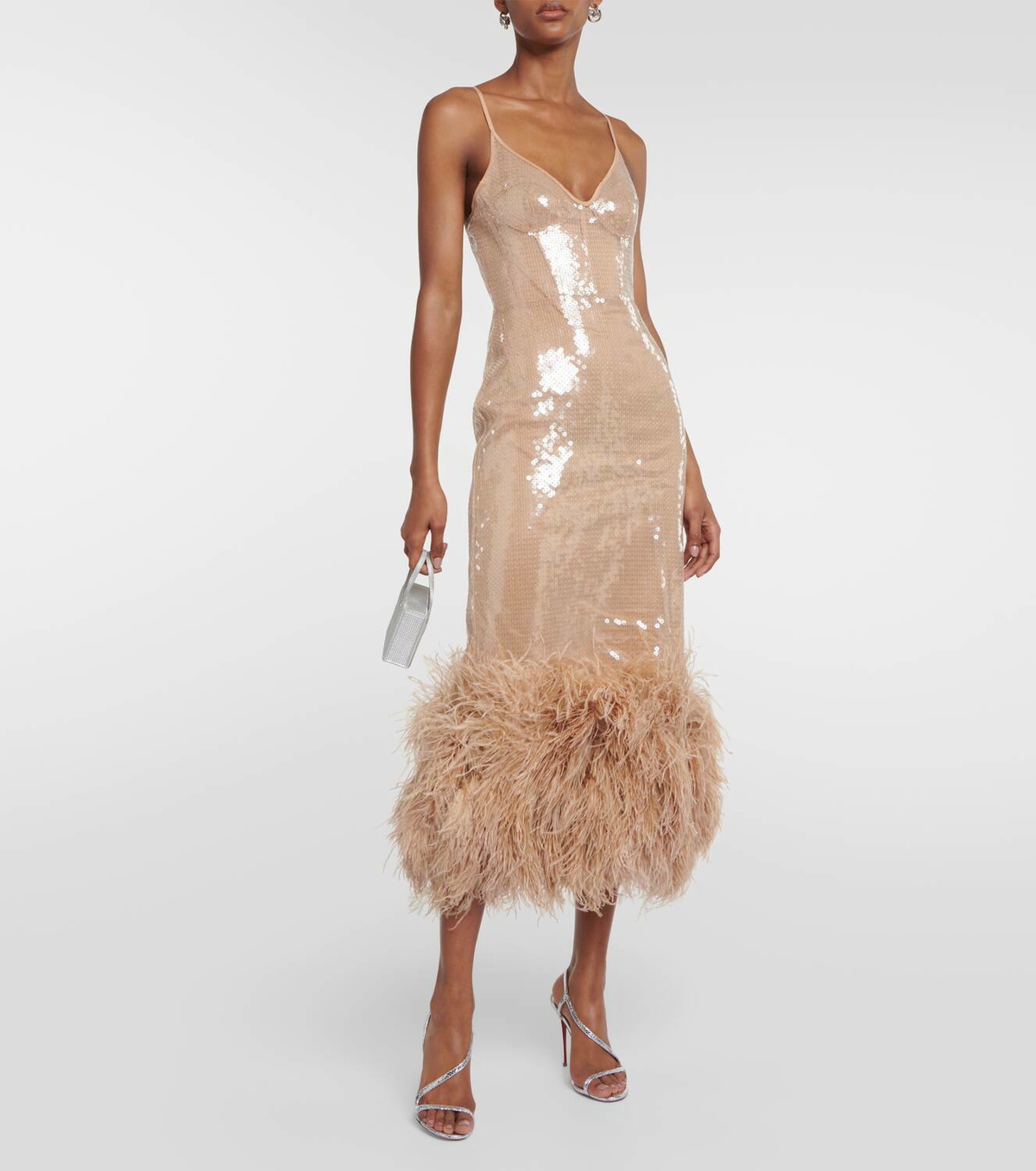 David Koma Sequined feather-trimmed midi dress David Koma