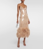 David Koma Sequined feather-trimmed midi dress