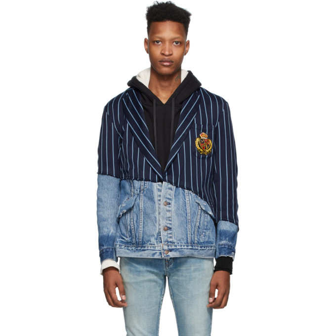 Photo: Greg Lauren Navy Stripe Denim 50/50 Prep Blazer