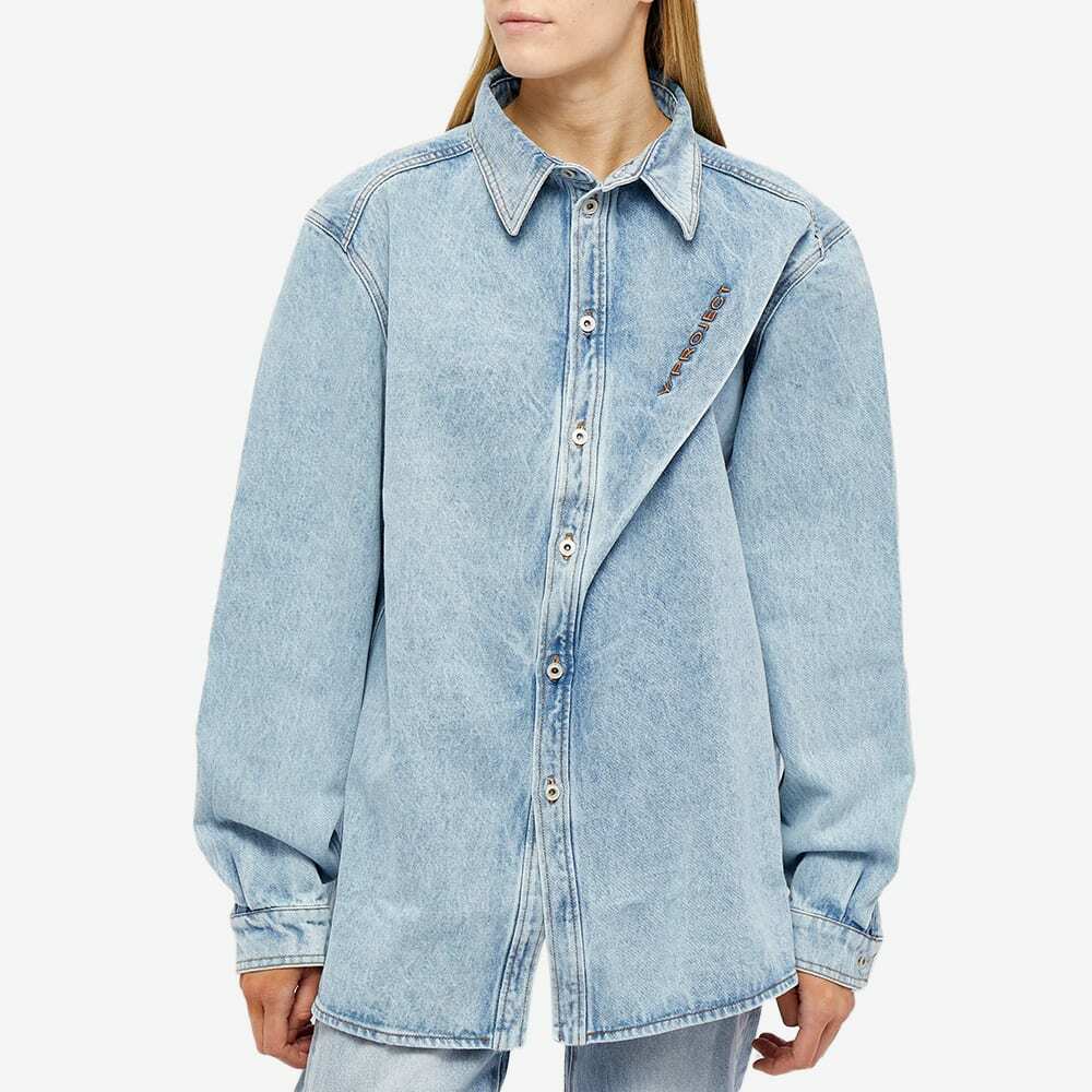 Y-Project Women's Pinched Logo Denim Shirt in Ice Blue Y/Project