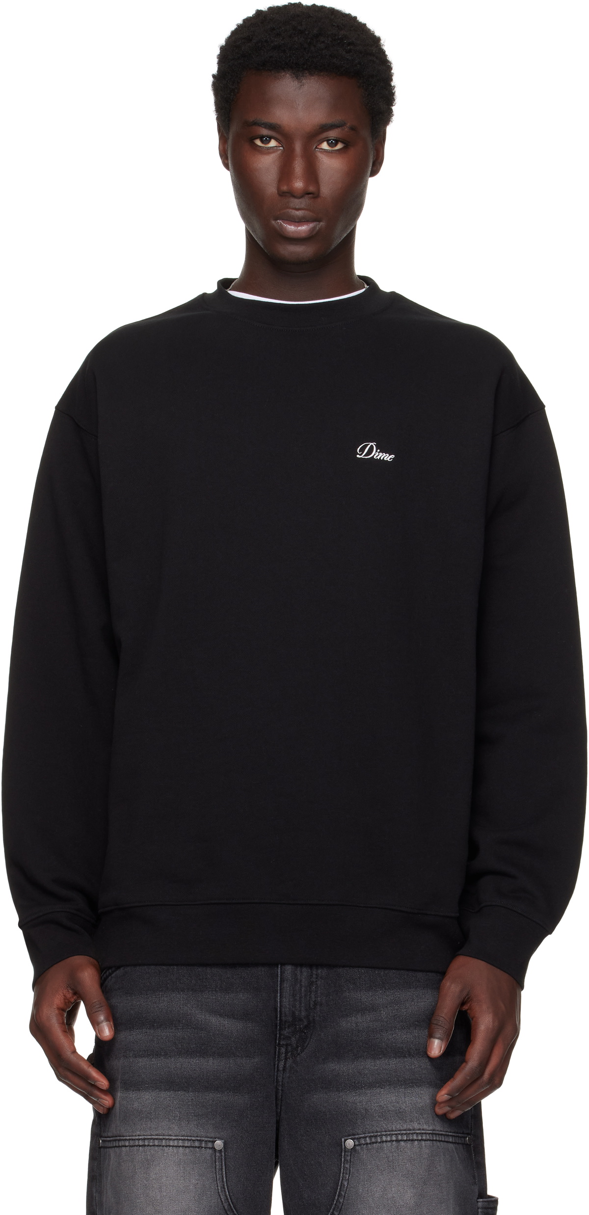 Dime Black Cursive Small Logo Crewneck Sweatshirt