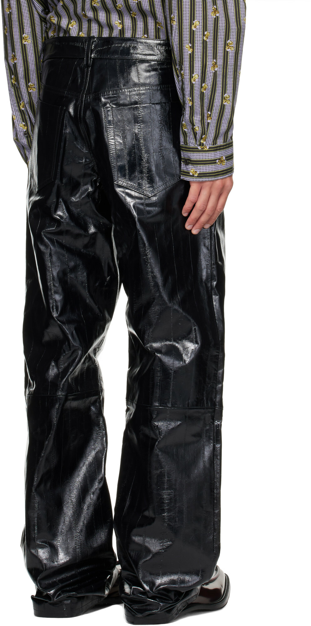Dries Van Noten Black Loose Leather Pants