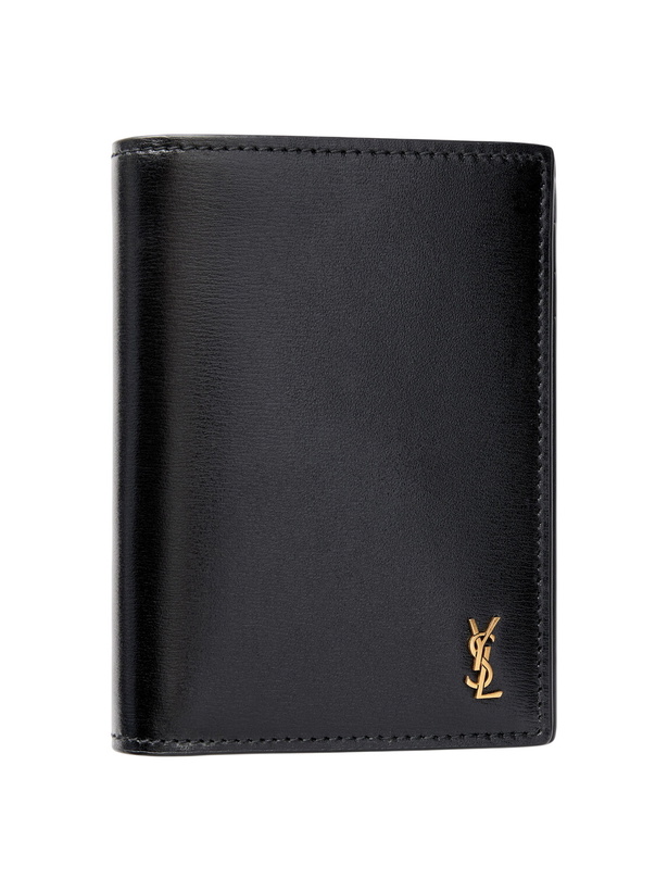 Photo: SAINT LAURENT - Tiny Cassandre Logo-Appliquéd Leather Bifold Wallet