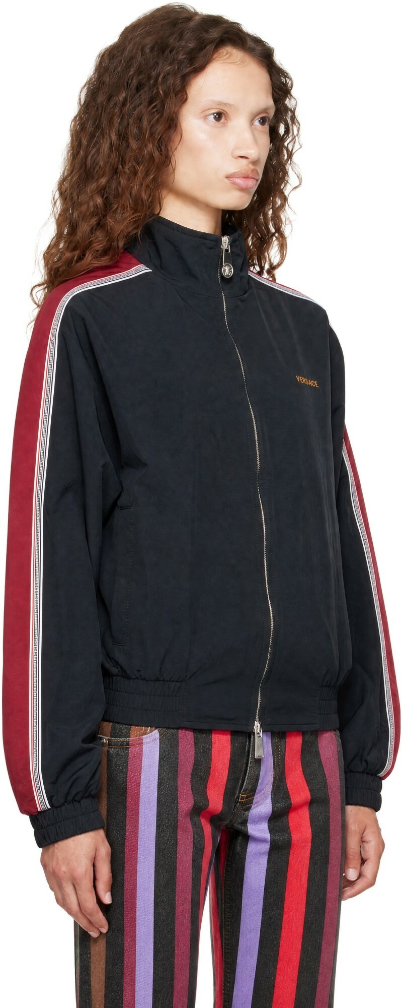Versace Black Embroidered-Logo Nylon Blouson Jacket