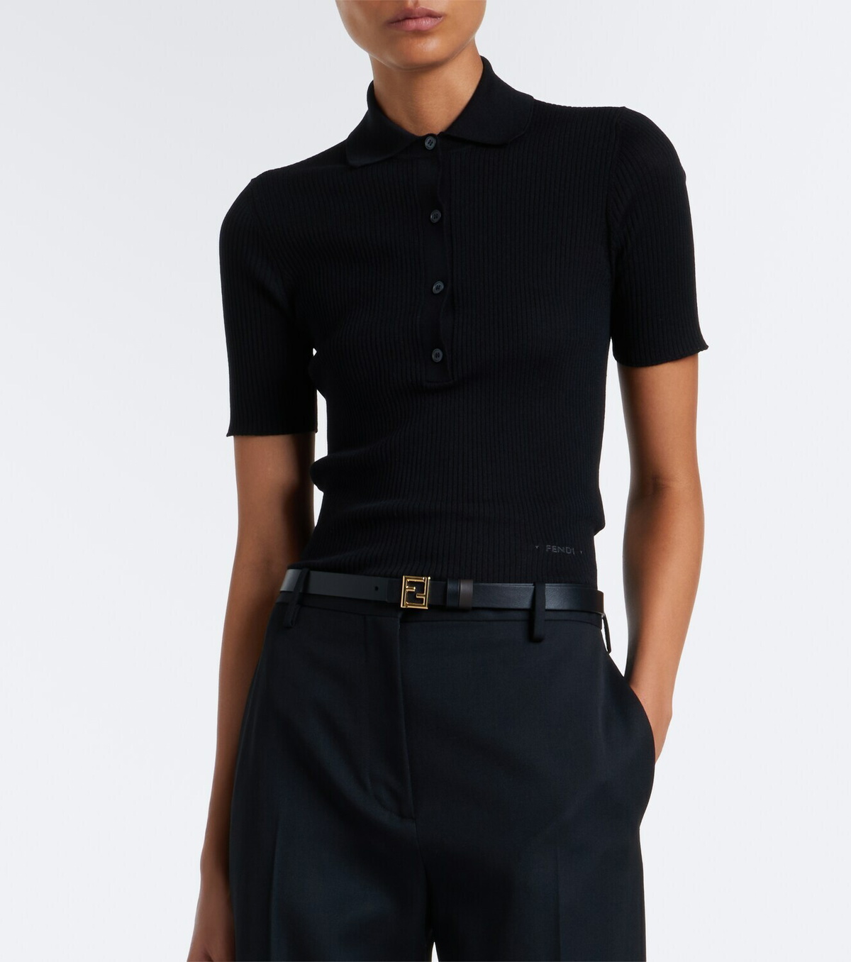 Fendi Ribbed-knit wool-blend polo shirt