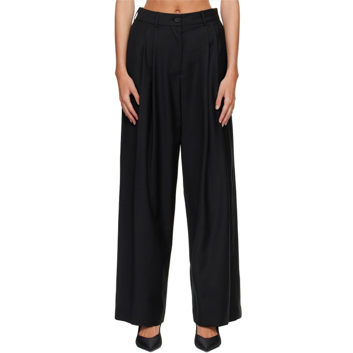 Photo: R2W Black Orielle Wool Wide Tapered Trousers