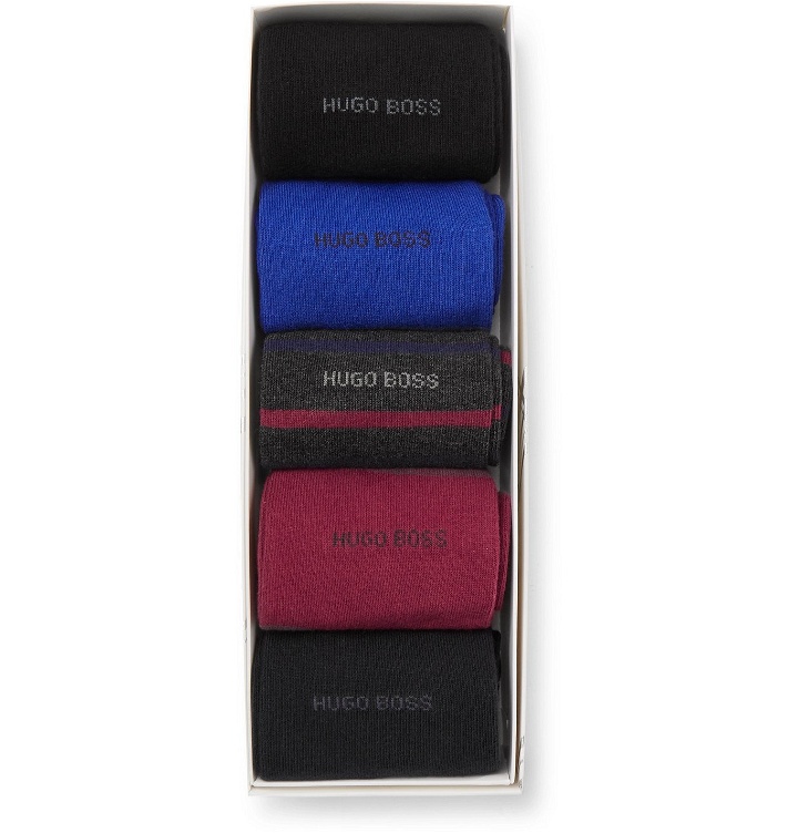 Photo: HUGO BOSS - Five-Pack Logo-Intarsia Cotton-Blend Socks - Multi
