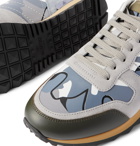 Valentino - Valentino Garavani Rock Runner Suede, Leather and Canvas Sneakers - Gray