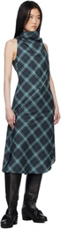 Pushbutton Blue Halter Sleeveless Midi Dress