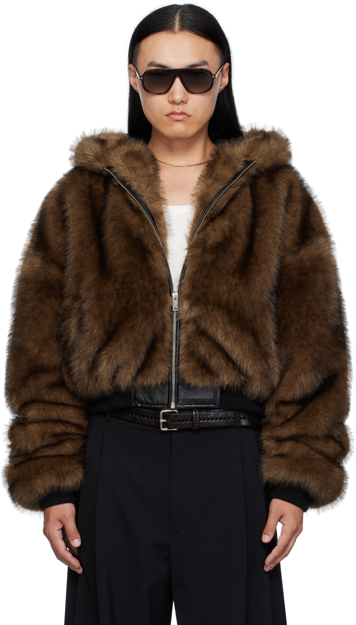 LU'U DAN Brown Yeti Outlaw Faux-Fur Jacket