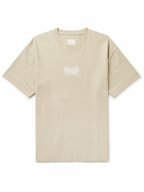 Photo: Givenchy - Slim-Fit Logo-Embroidered Cotton-Jersey T-Shirt - Neutrals