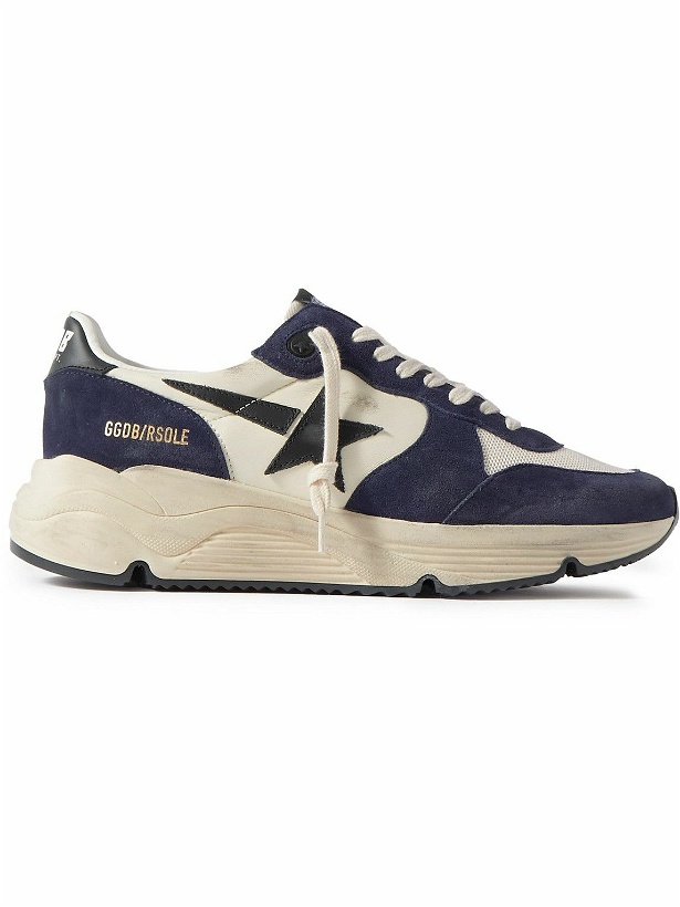 Photo: Golden Goose - Running Sole Distressed Leather, Suede and Mesh Sneakers - Blue