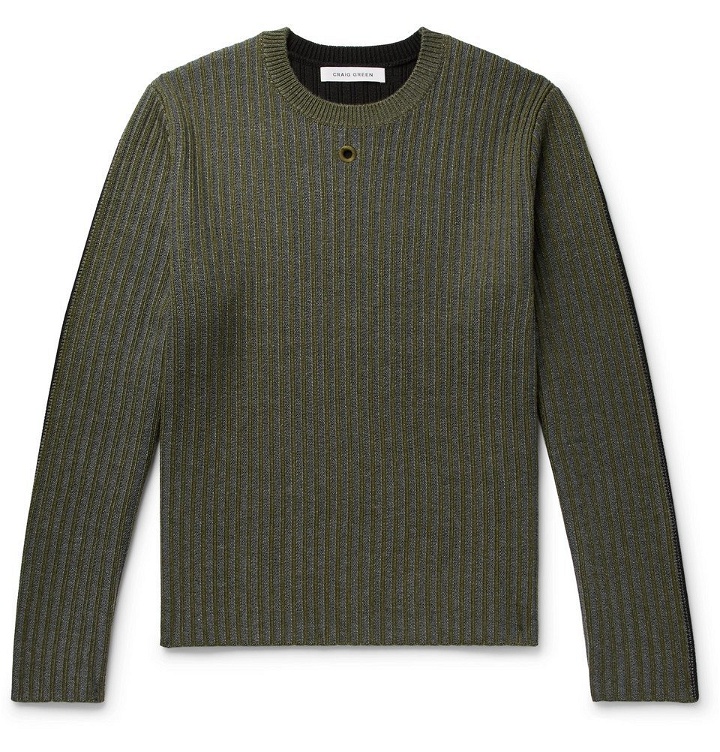 Photo: Craig Green - Colour-Block Ribbed Wool Sweater - Green