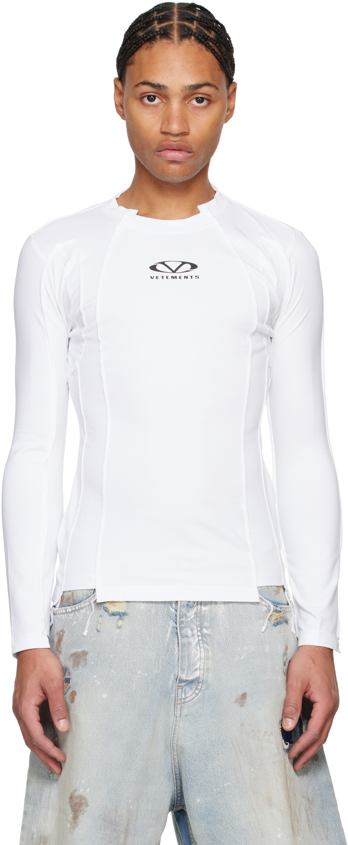 Tシャツ・カットソー VETEMENTS 'Oval Logo' T-shirt White UA66TR605W VETEMENTS White Oval Logo Cut-Out T-shirt Vetements
