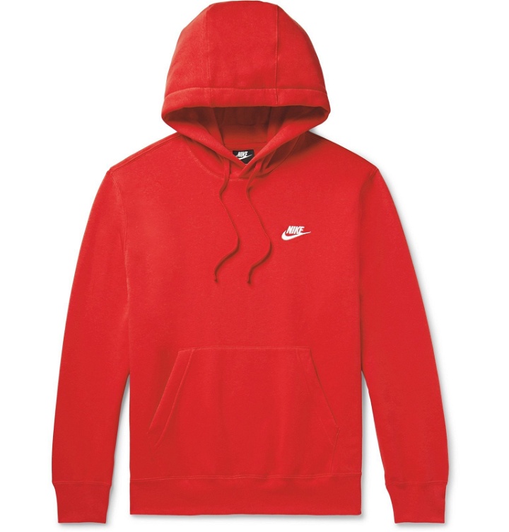 Photo: Nike - Sportswear Club Logo-Embroidered Cotton-Blend Jersey Hoodie - Red