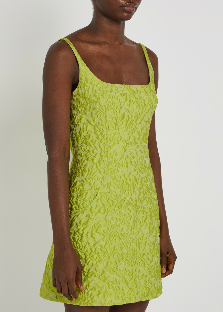 Emilia Wickstead Eliezer Floral-jacquard Cloqué Mini Dress Green