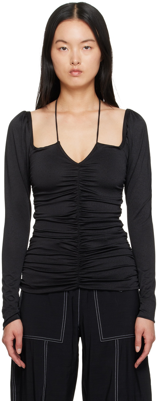 GANNI Black Ruched Blouse GANNI