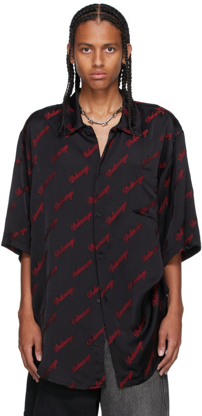 Photo: Balenciaga Black & Red Minimal Short Sleeve Shirt