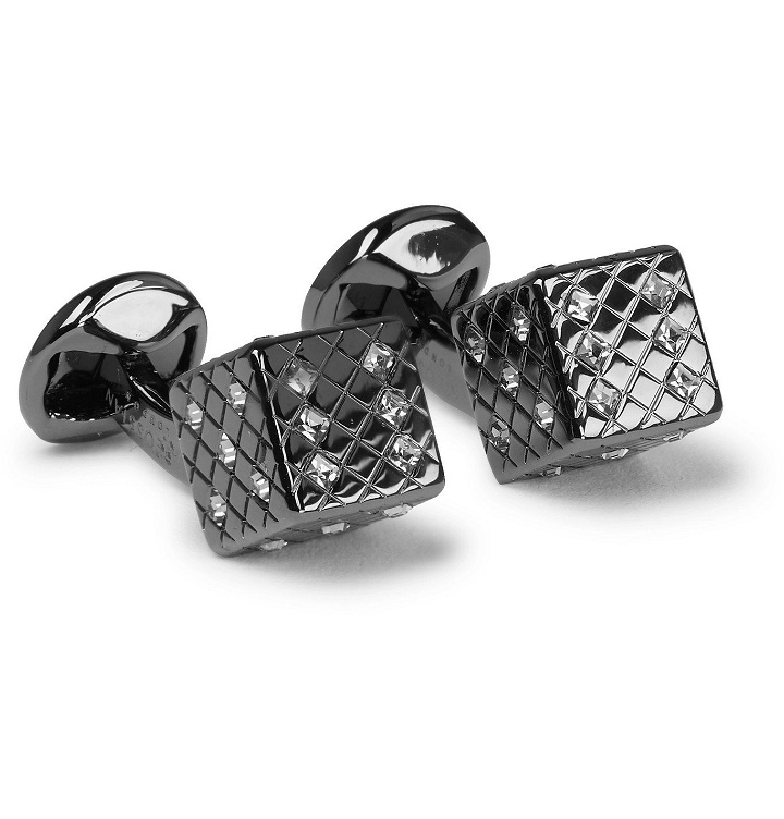 Photo: TATEOSSIAN - Dice Gunmetal, Diamond and Swarovski Crystal Cufflinks - Silver