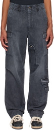 Winnie New York Black Faded Denim Cargo Pants