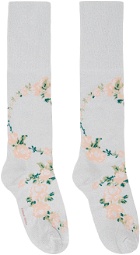Simone Rocha Silver Lurex Jacquard Rosebud Socks