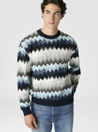 Missoni - Crew neck sweater with flame zigzag pattern, Men, Black & Blue