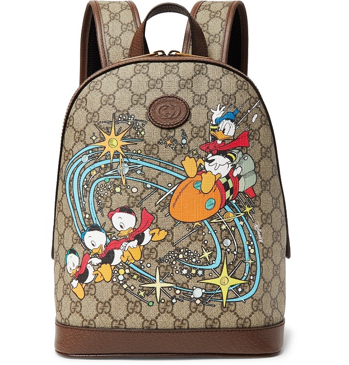 Photo: GUCCI - Disney Small Leather-Trimmed Printed Monogrammed Coated-Canvas Backpack - Brown