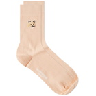 Maison Kitsuné Tonal Fox Head Patch Socks in Peach