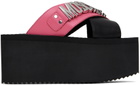 Moschino Black & Pink Logo Lettering Wedge Sandals