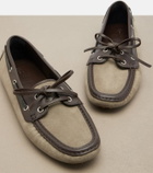 Brunello Cucinelli Monili leather-trimmed suede boat shoes