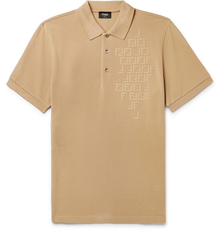 Photo: Fendi - Slim-Fit Logo-Embossed Cotton-Piqué Polo Shirt - Neutrals