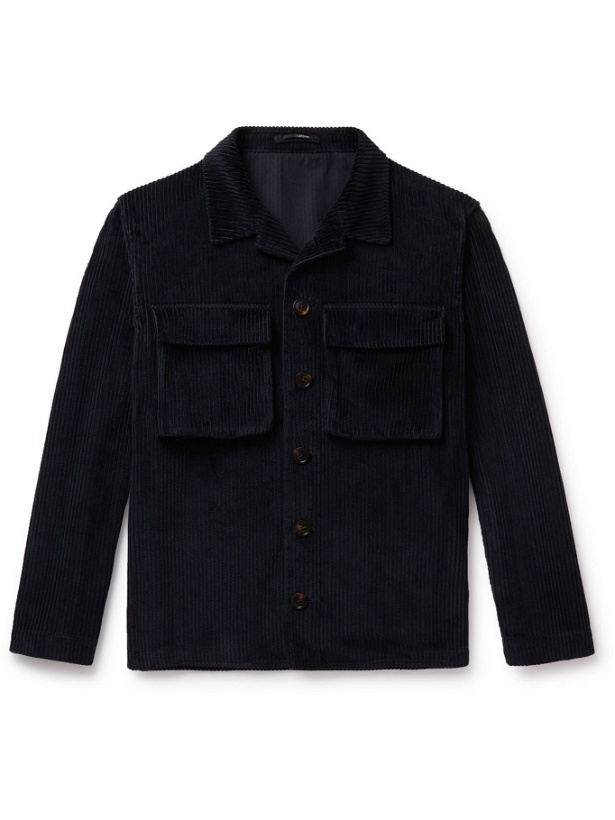 Photo: LARDINI - Convertible-Collar Cotton-Corduroy Shirt Jacket - Blue