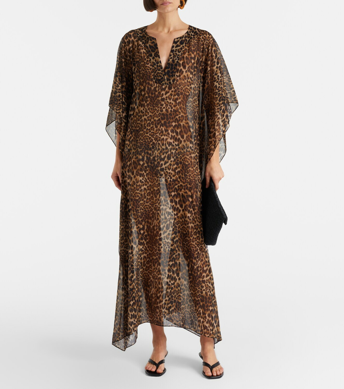 Nili Lotan Erica leopard-print semi-sheer silk kaftan