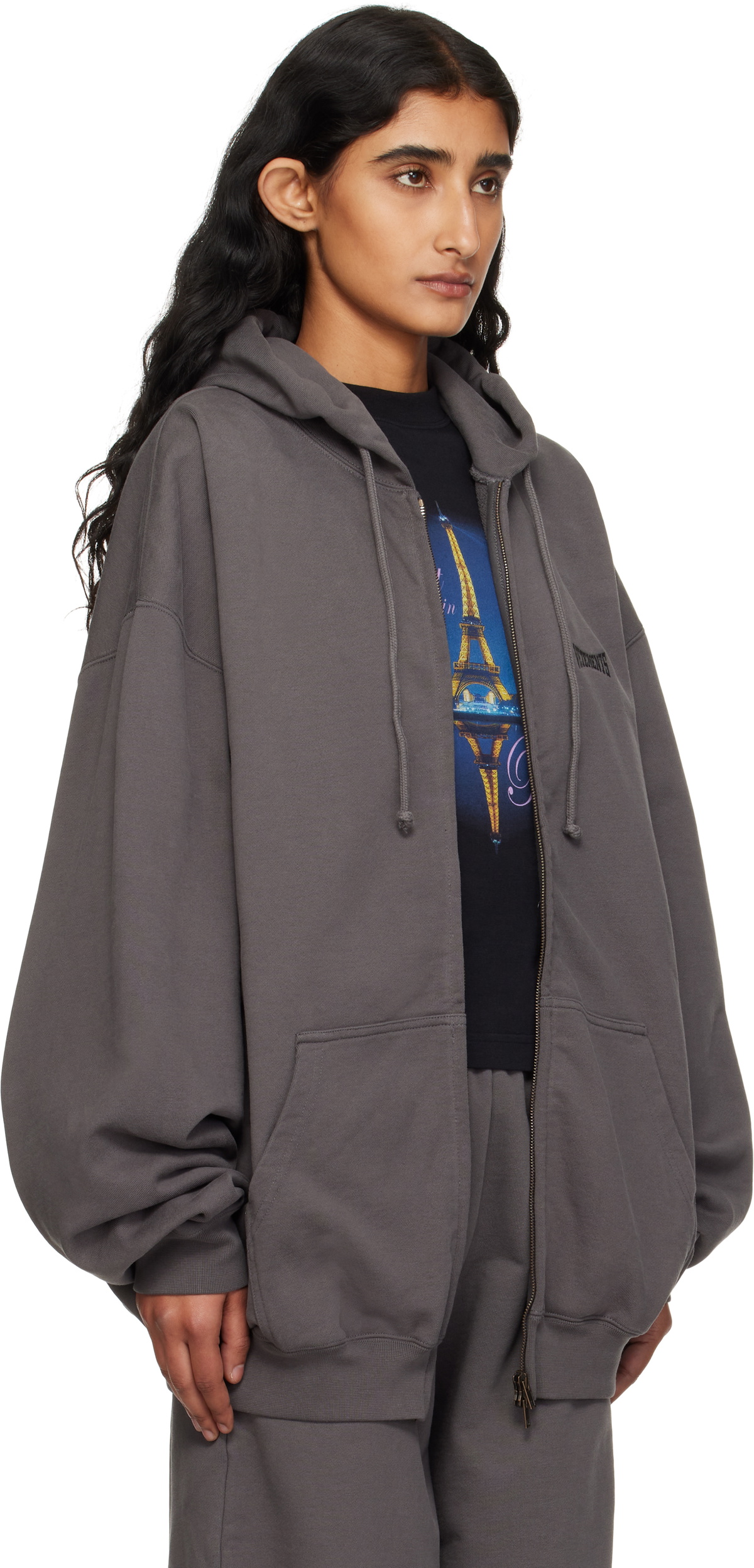 VETEMENTS Gray Boxing Logo Oversized Zip-Up Hoodie