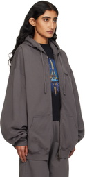 VETEMENTS Gray Boxing Logo Oversized Zip-Up Hoodie