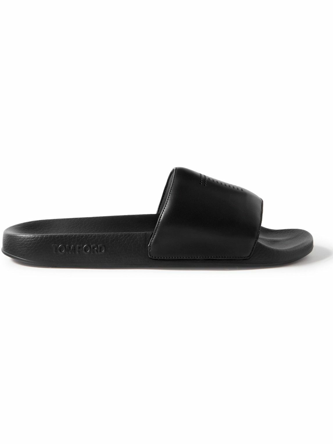 TOM FORD - Ricky Logo-Perforated Leather Slides - Black TOM FORD display picture 2
