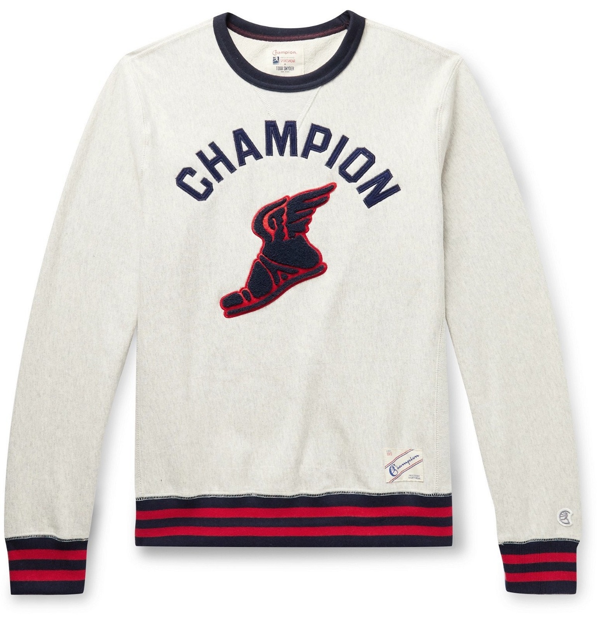 Photo: Todd Snyder Champion - Logo-Appliquéd Contrast-Tipped Mélange Loopback Cotton-Jersey Sweatshirt - Neutrals