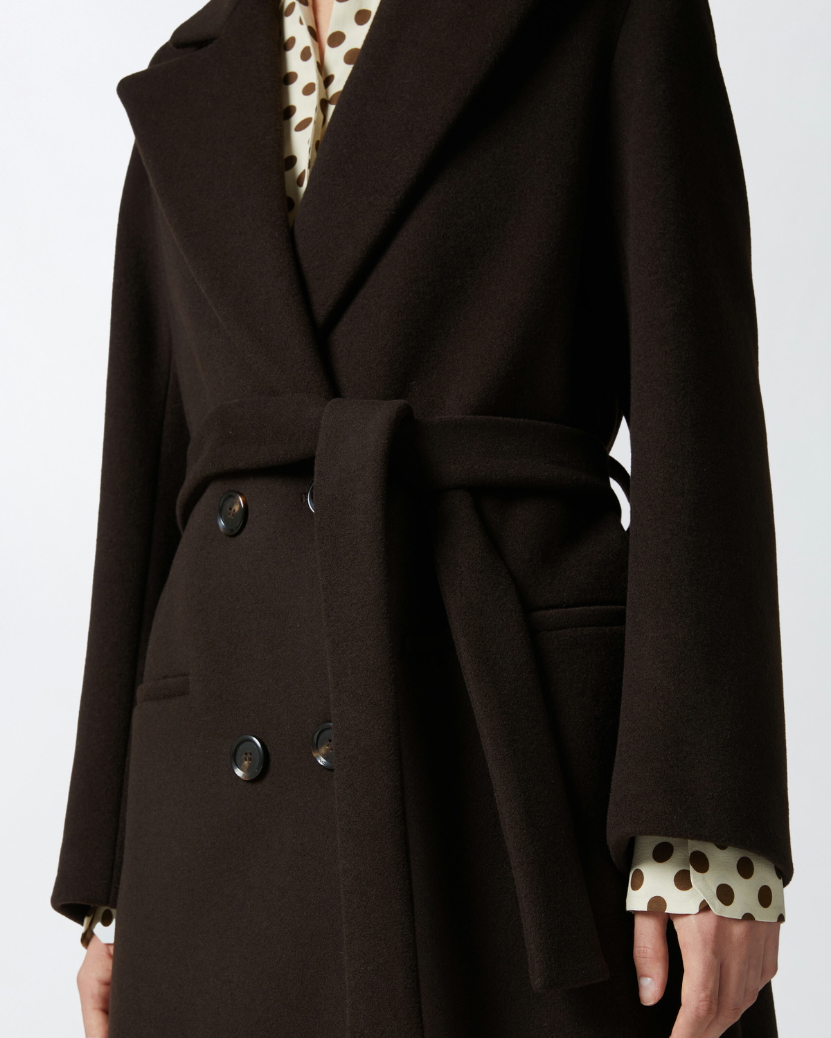 Pinko Long Double Breasted Coat With Matching Belt Black Coffee 