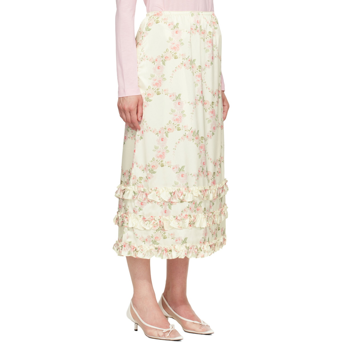Simone Rocha White Ruffle Frill Hem Easy Midi Skirt