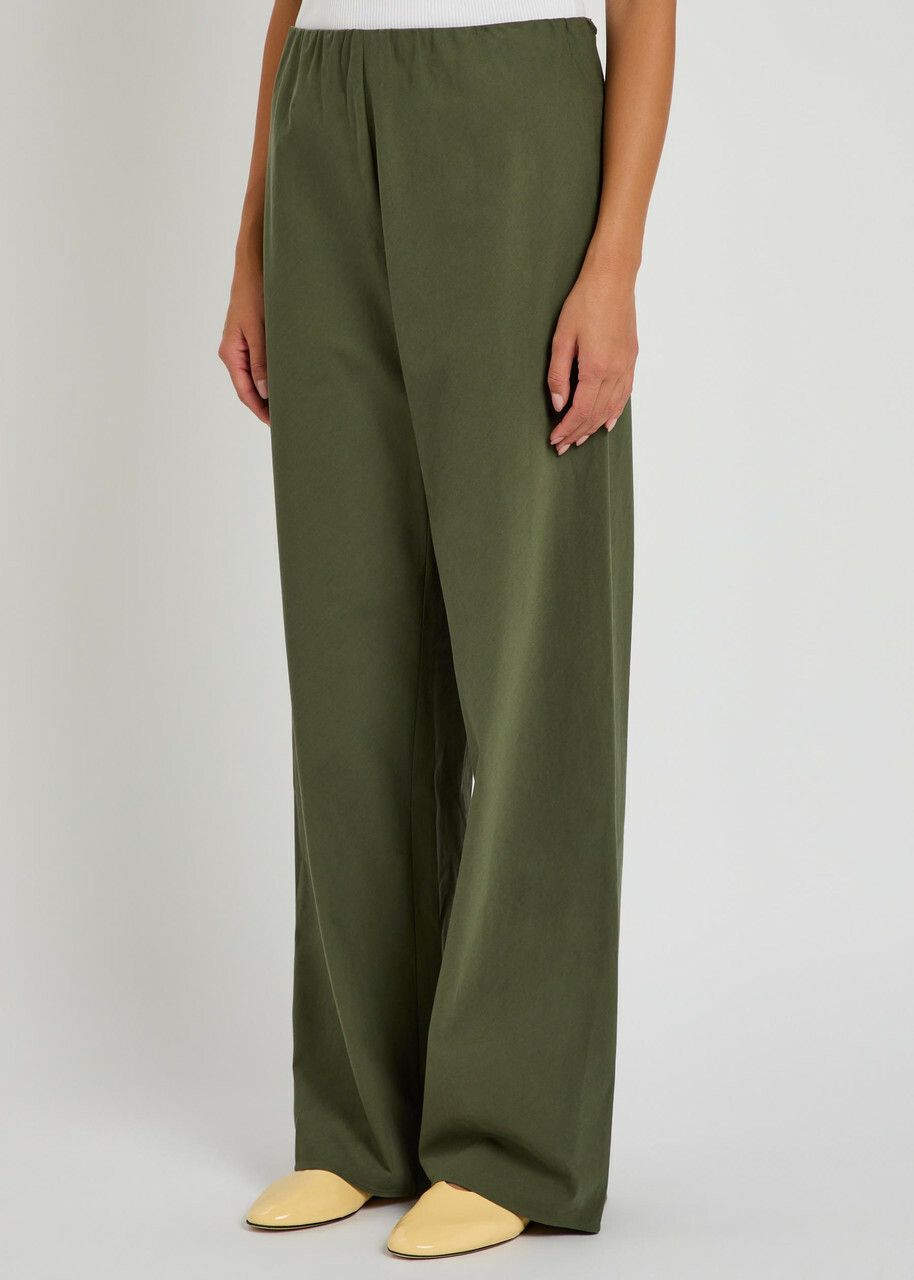 Vince Colette Wide-leg Cotton-poplin Trousers Khaki
