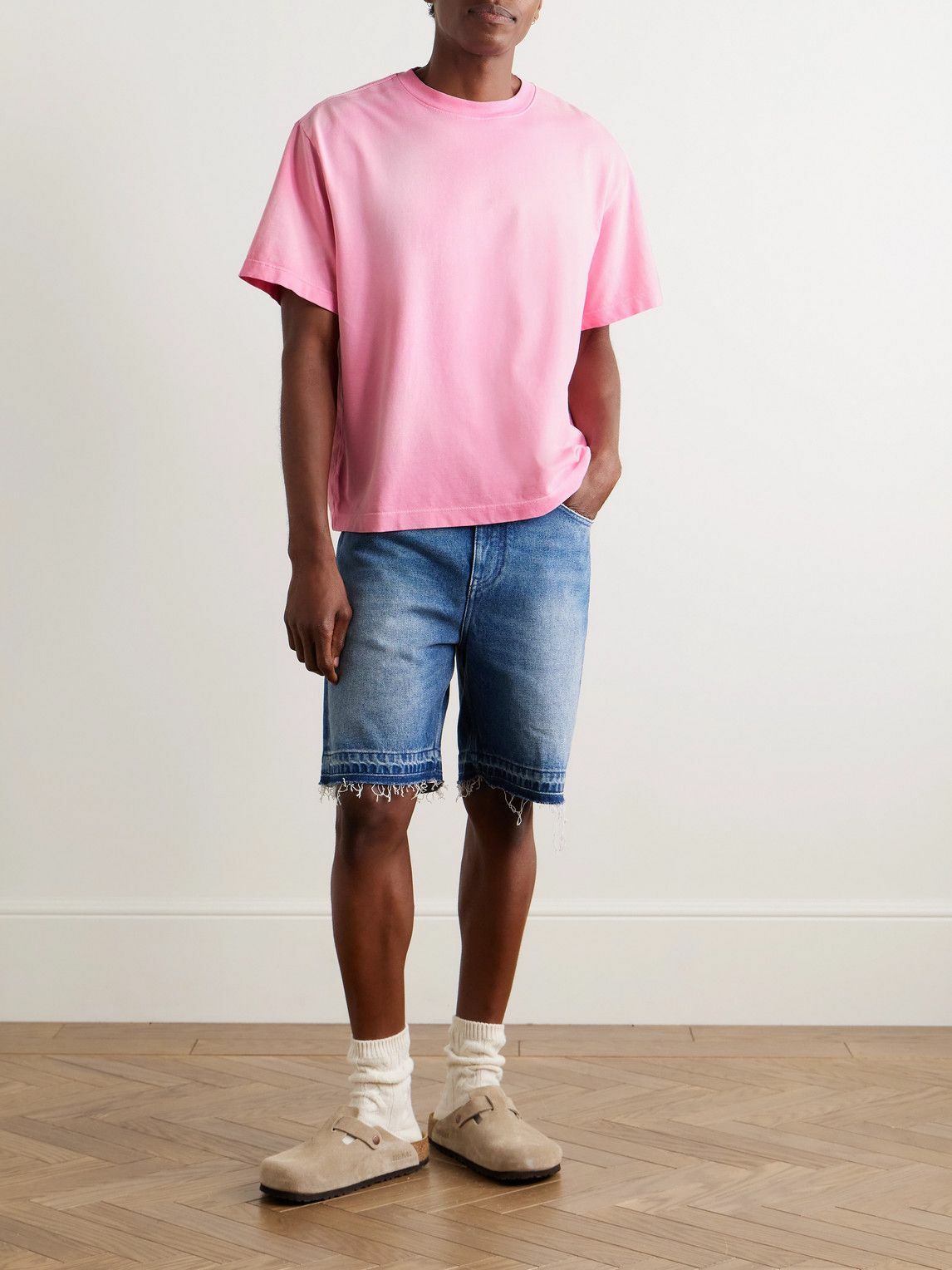 The Elder Statesman - Sunbleached Cotton and Cashmere-Blend Jersey T-Shirt - Pink