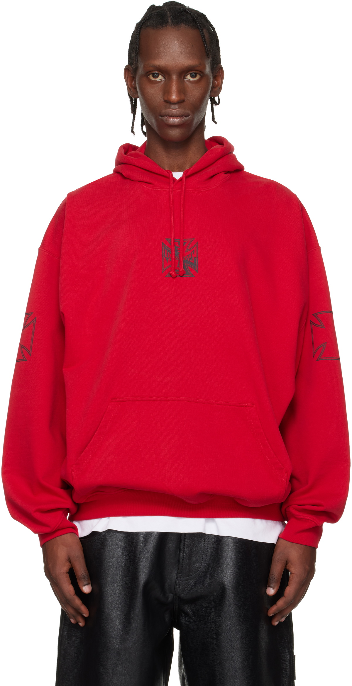 VETEMENTS Red Tripple Biker Cross Logo Hoodie Vetements