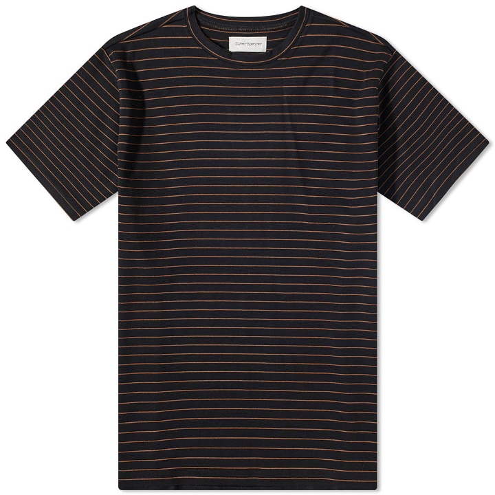 Photo: Oliver Spencer Men's Striped Box T-Shirt in Black/Brown