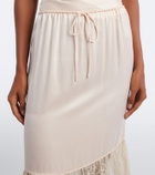 Posse Blake lace-trimmed silk satin midi skirt