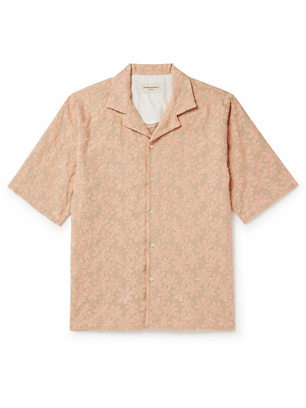 Photo: Officine Générale - Eren Camp-Collar Embroidered Cotton Shirt - Orange