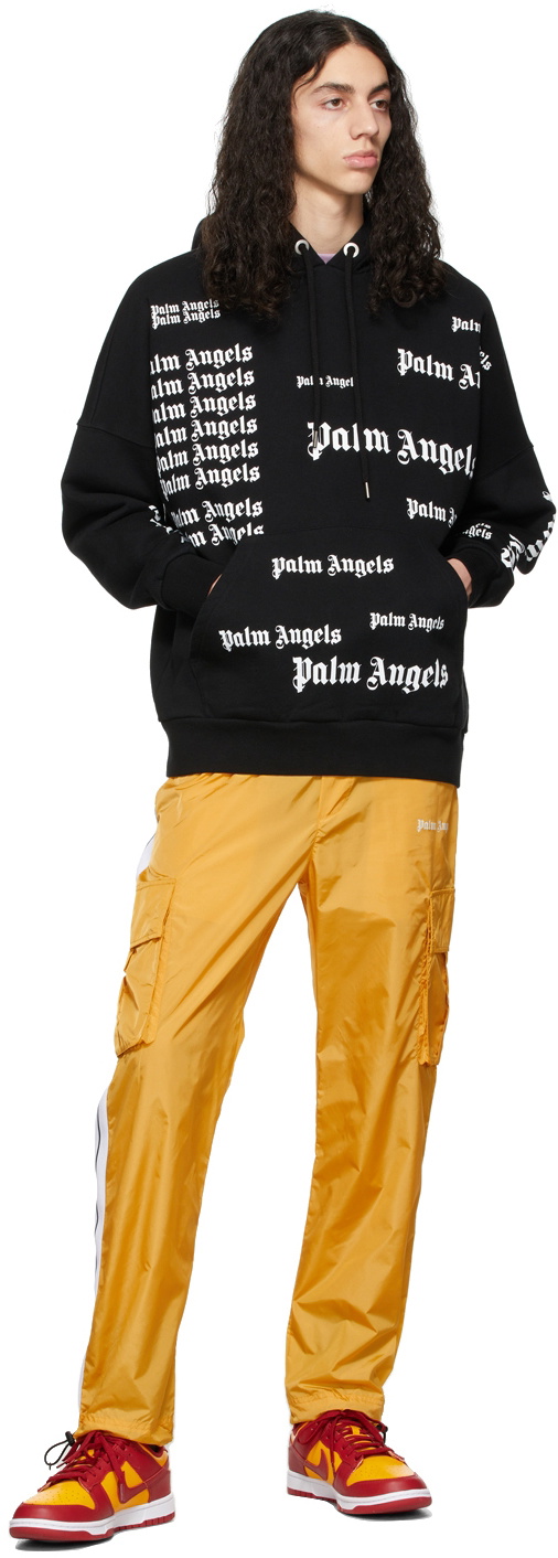 Palm Angels Black Allover Logo Hoodie