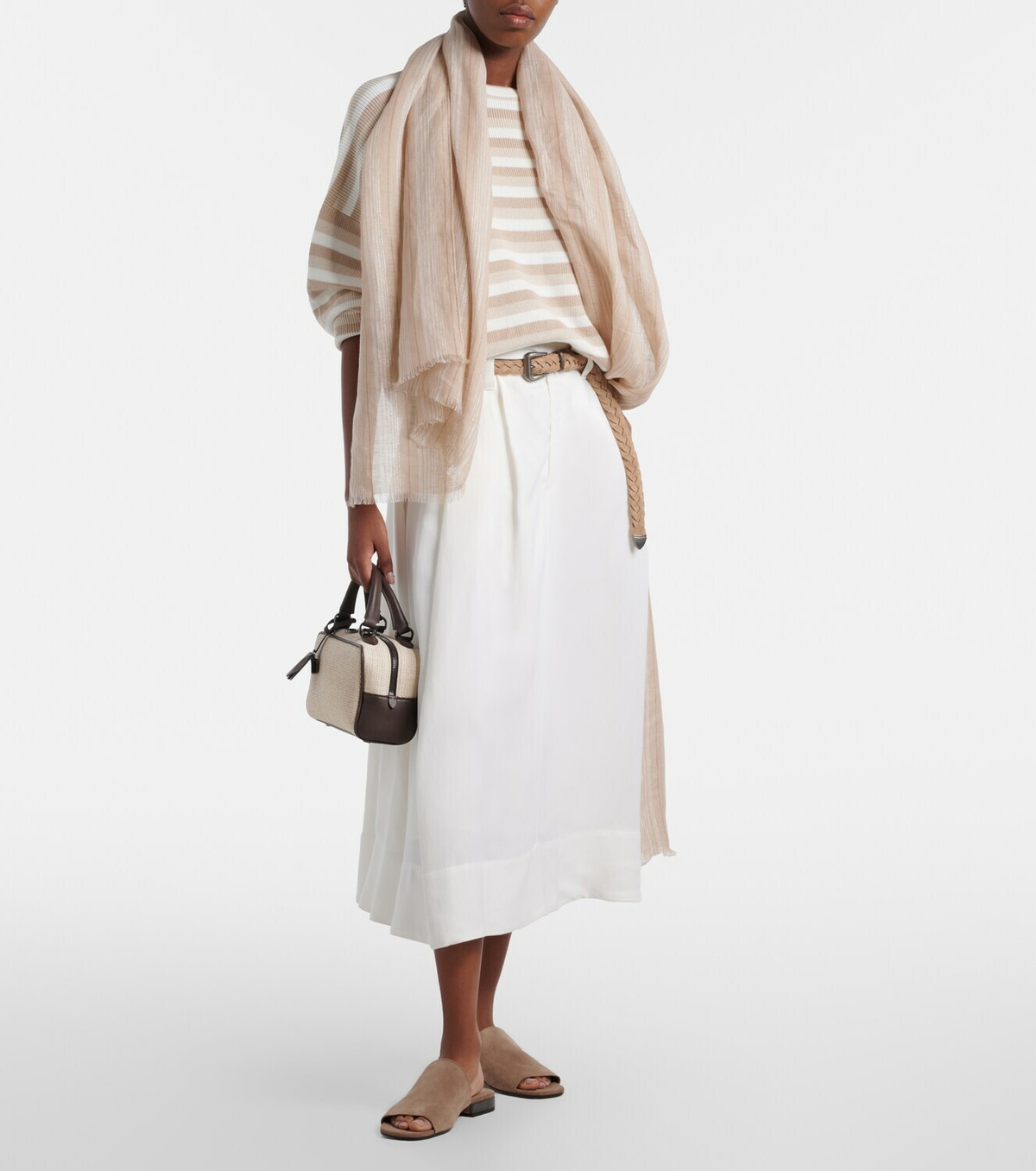 Brunello Cucinelli Striped linen-blend scarf