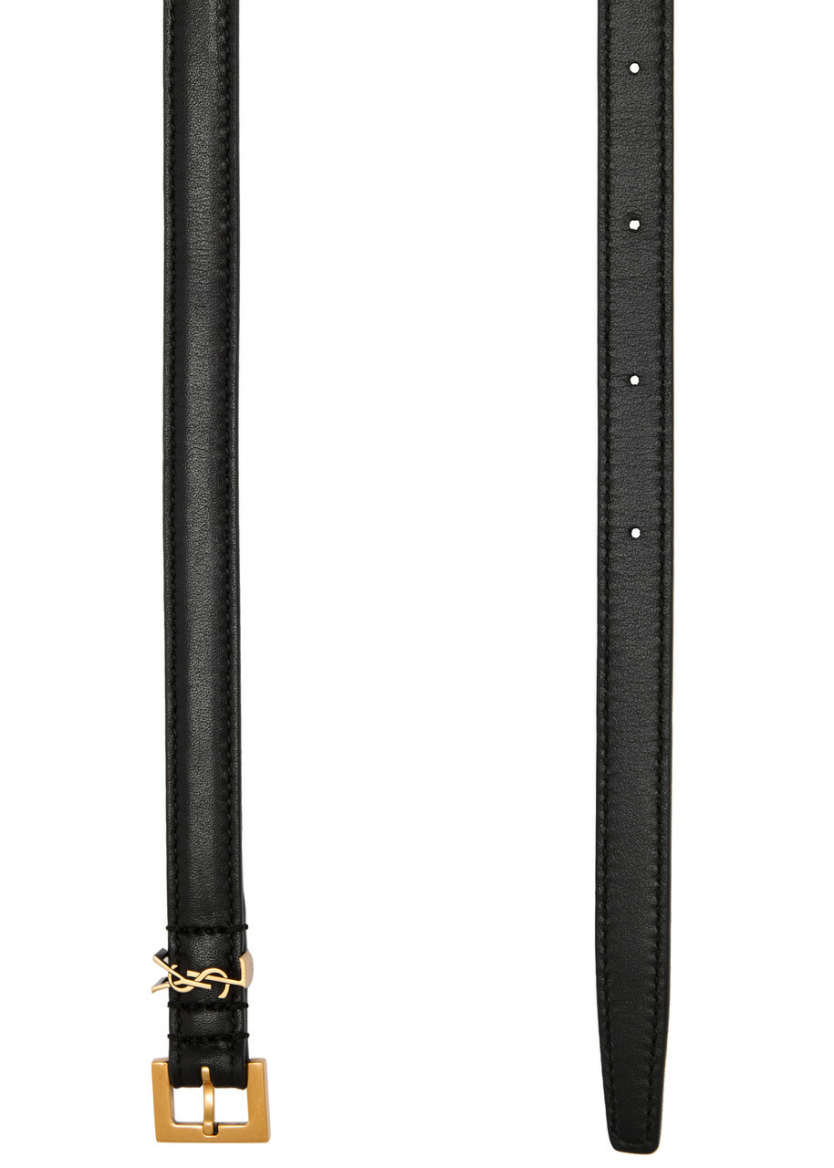 Saint Laurent Cassandre Logo Leather Belt Black Saint Laurent