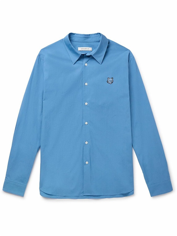 Photo: Maison Kitsuné - Logo-Appliquéd Cotton-Poplin Shirt - Blue