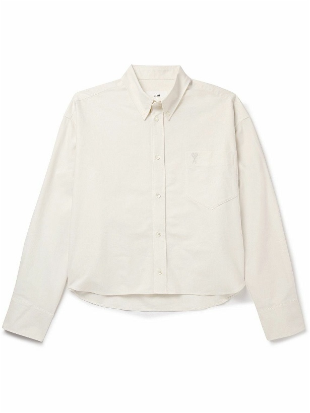 Photo: AMI PARIS - Oversized Cropped Button-Down Collar Logo-Embroidered Cotton Oxford Shirt - Neutrals